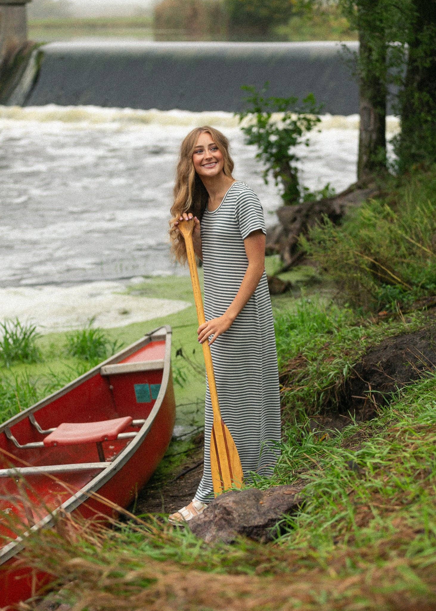 Jane Teal Stripe T-shirt Maxi Dress: S