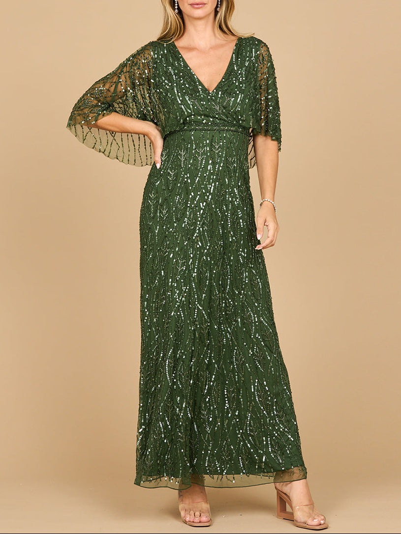 Beaded Evening Gown with Half Cape | 28862