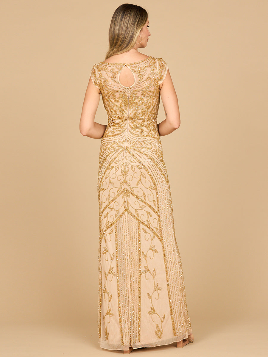 Beaded Cap Sleeve Sheath Gown | 28876