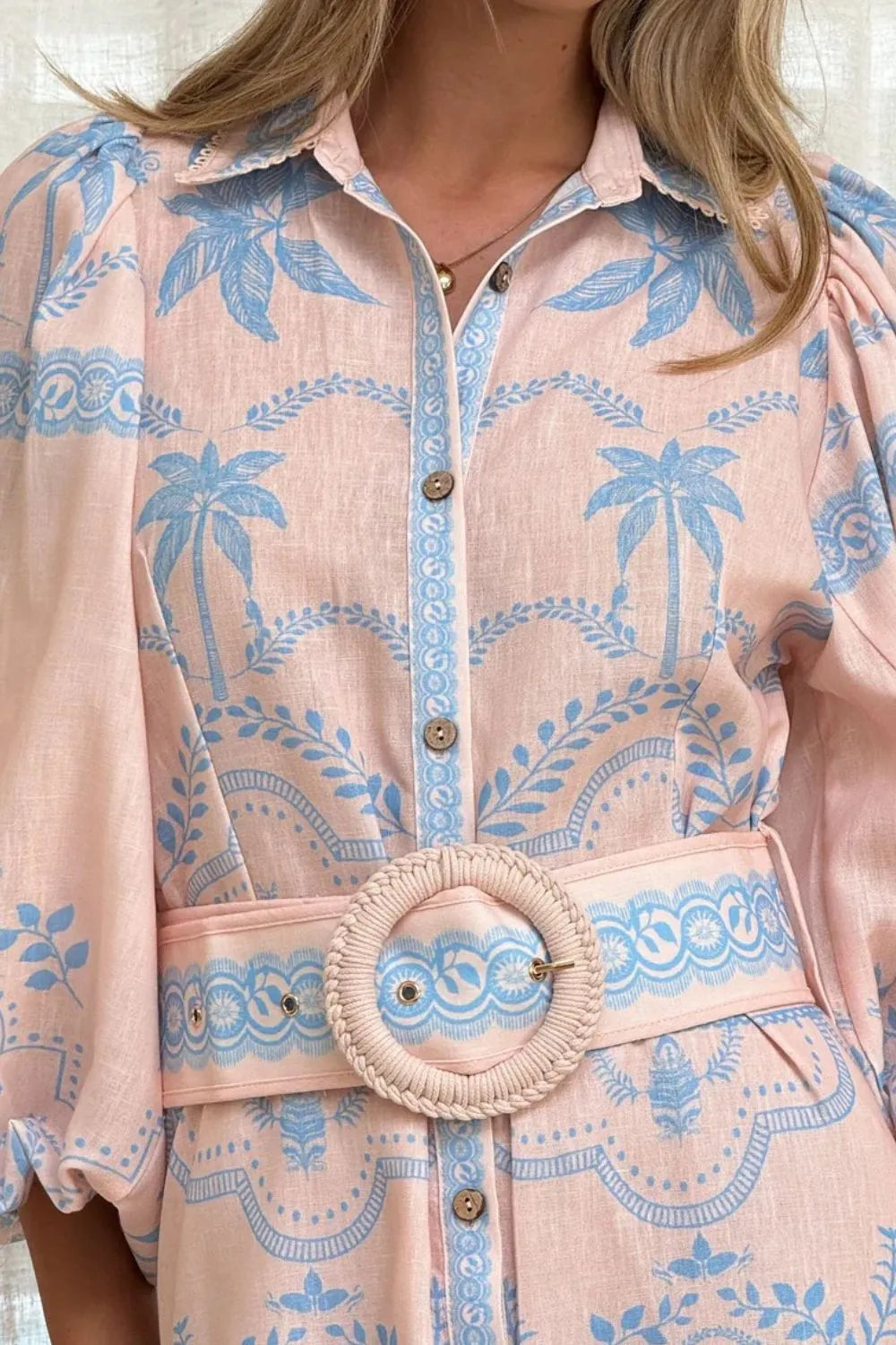 Printed Balloon Sleeve Maxi Shirt Dress