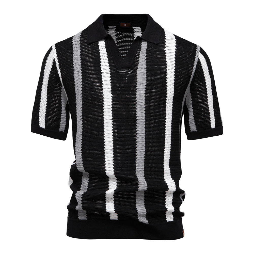 Men's Striped Knit Polo Shirt
