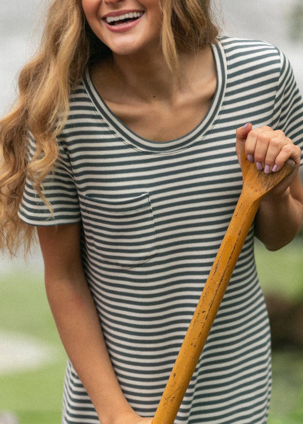 Jane Teal Stripe T-shirt Maxi Dress: S