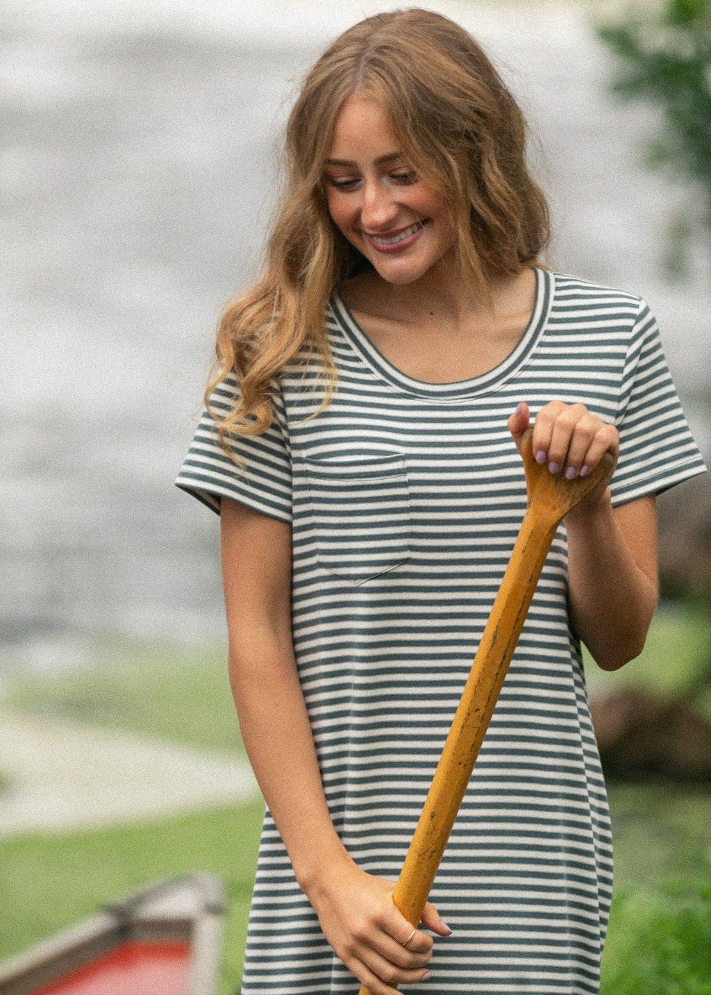 Jane Teal Stripe T-shirt Maxi Dress: S