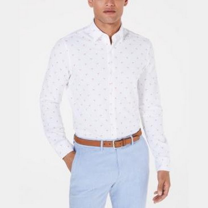 Bar III Mens Slim-Fit Stretch Flamingo Knit Dress Shirt, Size XL