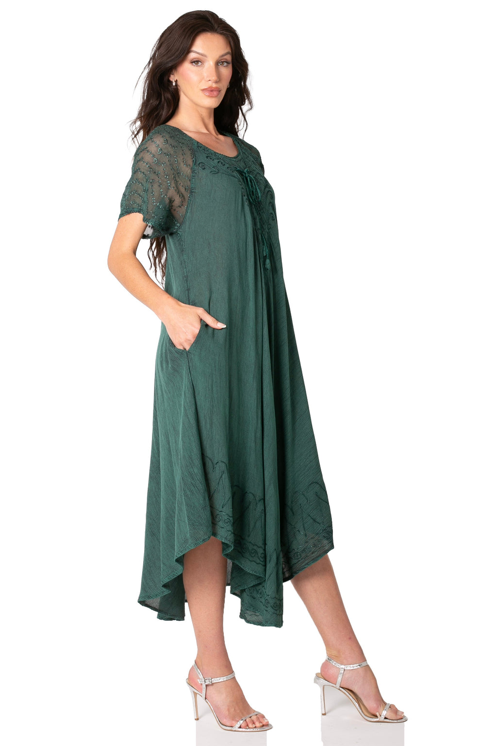 Sakkas Egan Women's Long Embroidered Caftan Dress / Cover Up With Embroidered Cap Sleeves