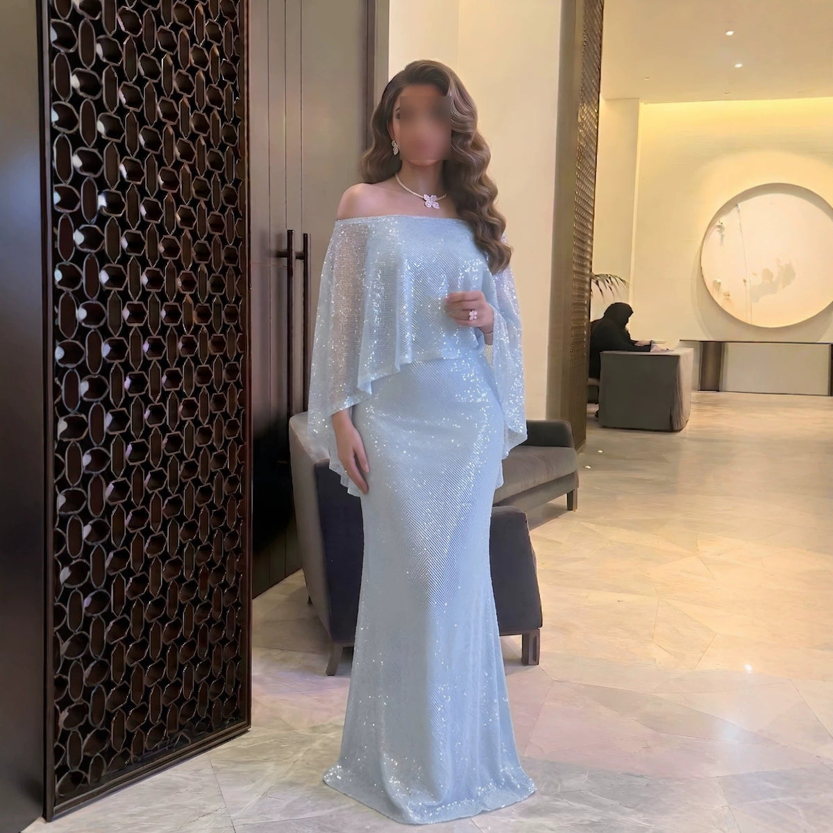 Spring Summer Women off the Shoulder Sequin Dress Ball Dress