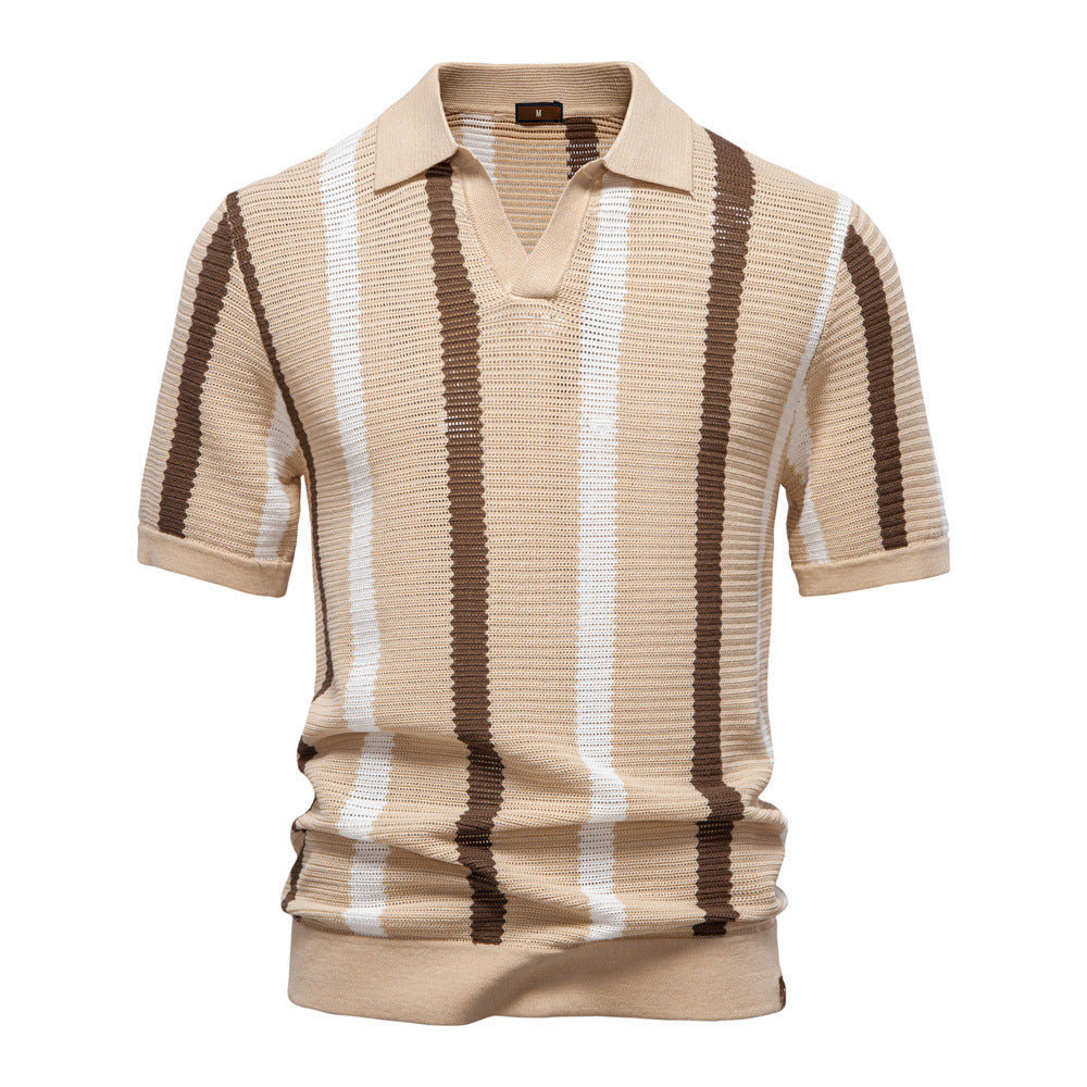 Men's Striped Knit Polo Shirt