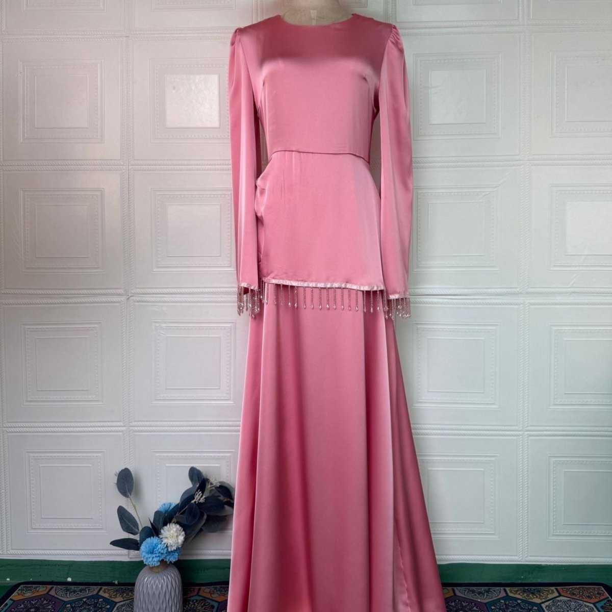Beaded Fringe Cuff Maxi Dress (MS480)