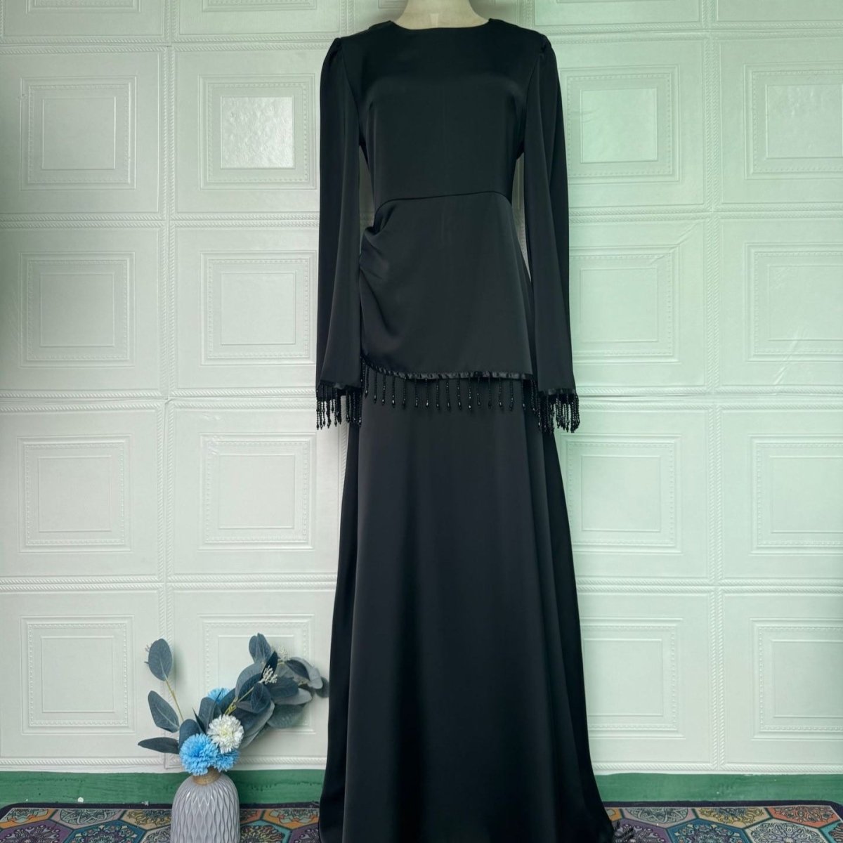 Beaded Fringe Cuff Maxi Dress (MS480)