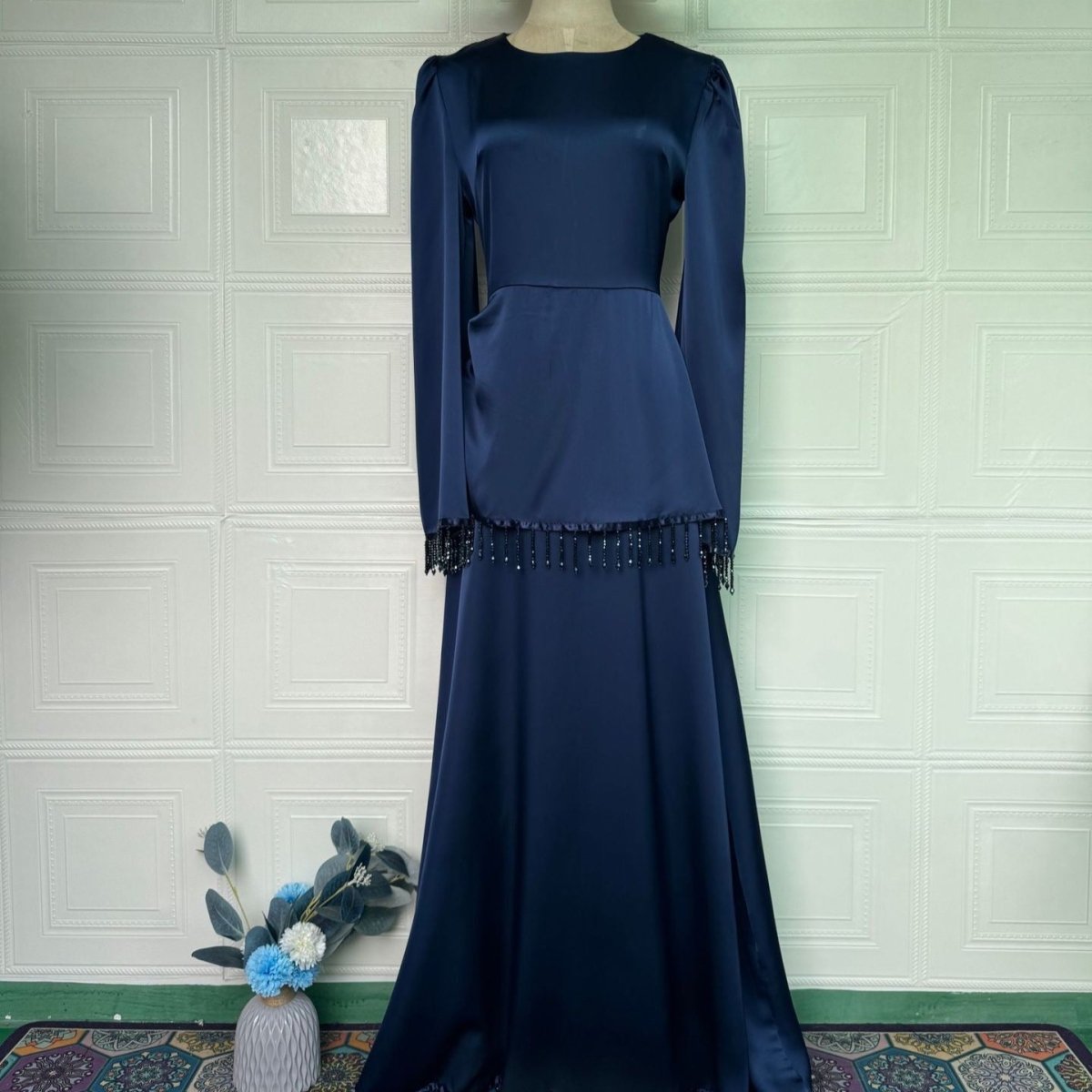 Beaded Fringe Cuff Maxi Dress (MS480)