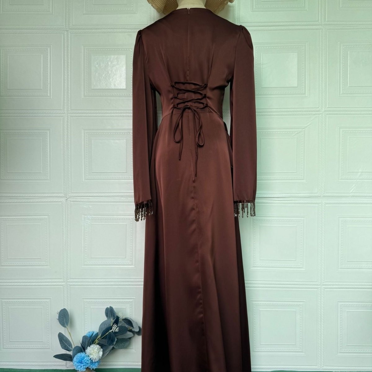 Beaded Fringe Cuff Maxi Dress (MS480)