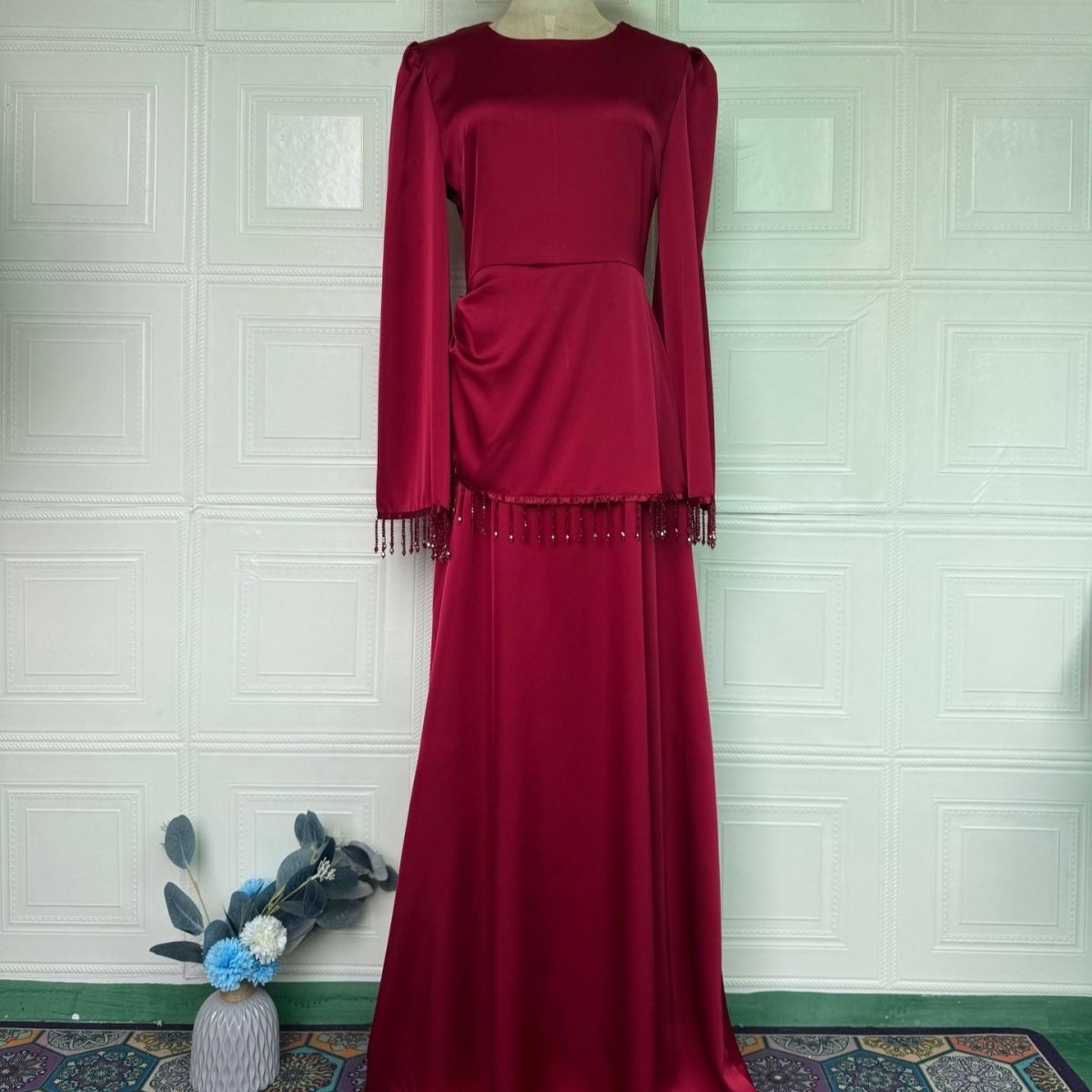 Beaded Fringe Cuff Maxi Dress (MS480)