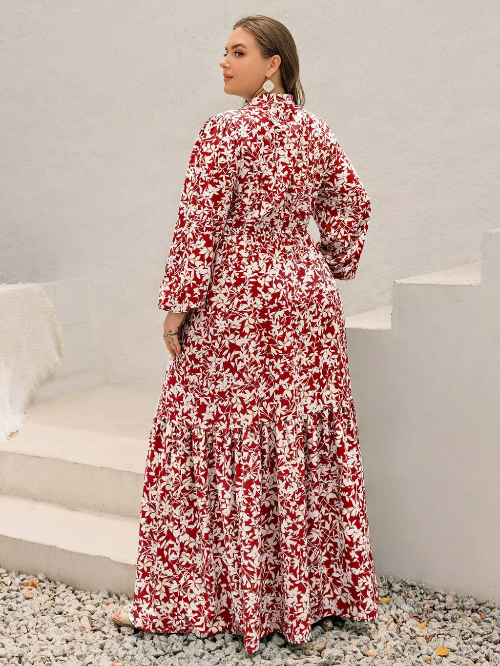Plus Size Floral Print Long Sleeve Maxi Dress