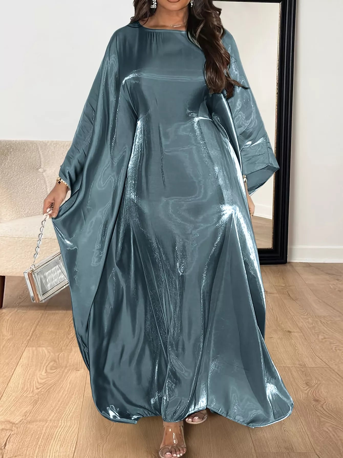Round Neck Kimono Sleeve Maxi Dress