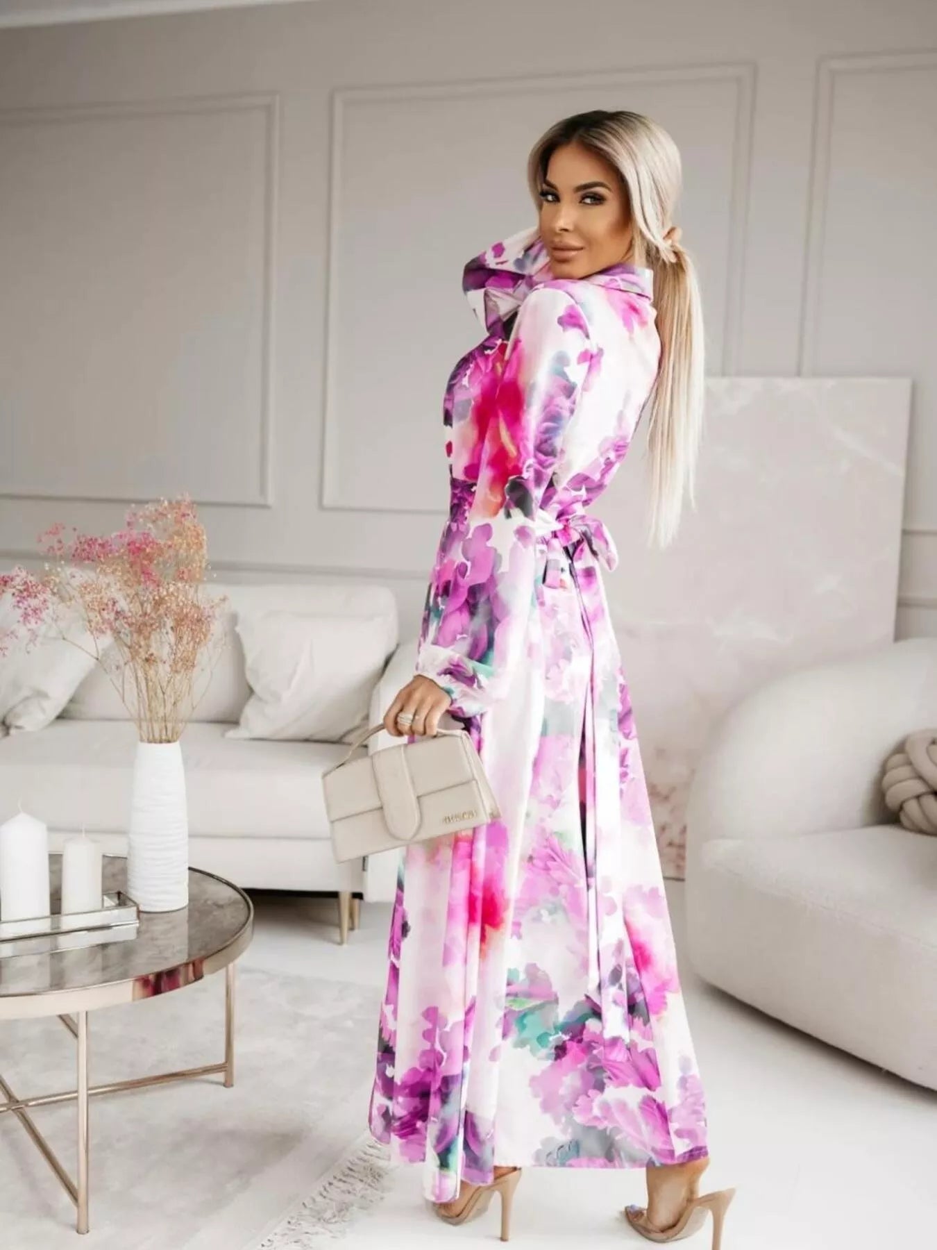 Printed Button Front Maxi Shirt Dress