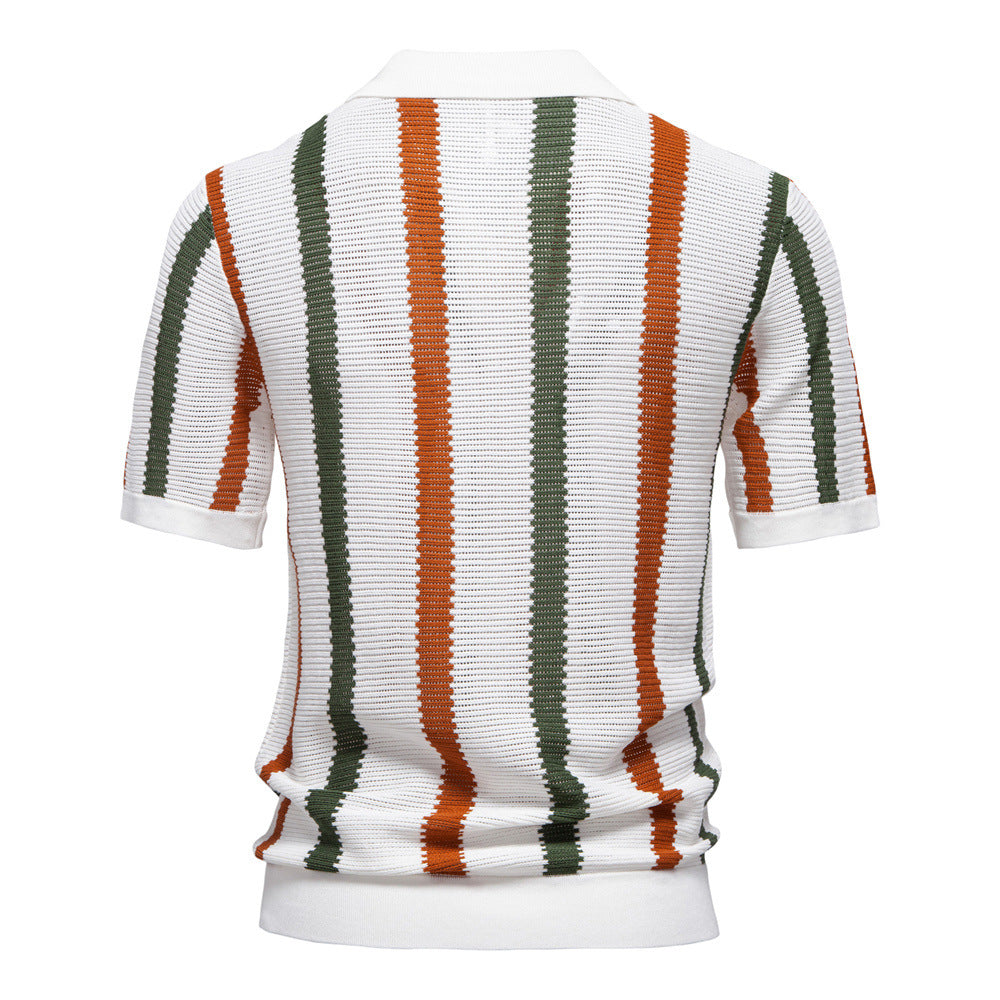 Men's Striped Knit Polo Shirt