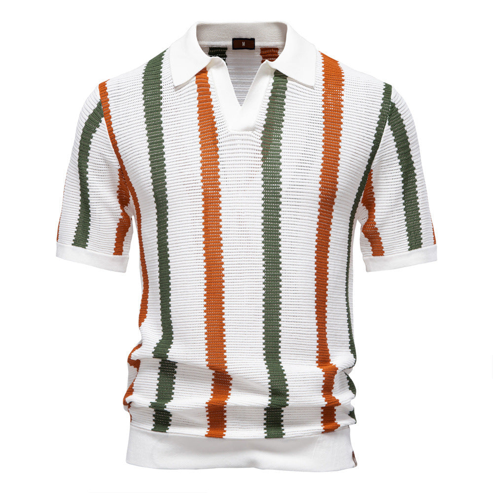 Men's Striped Knit Polo Shirt