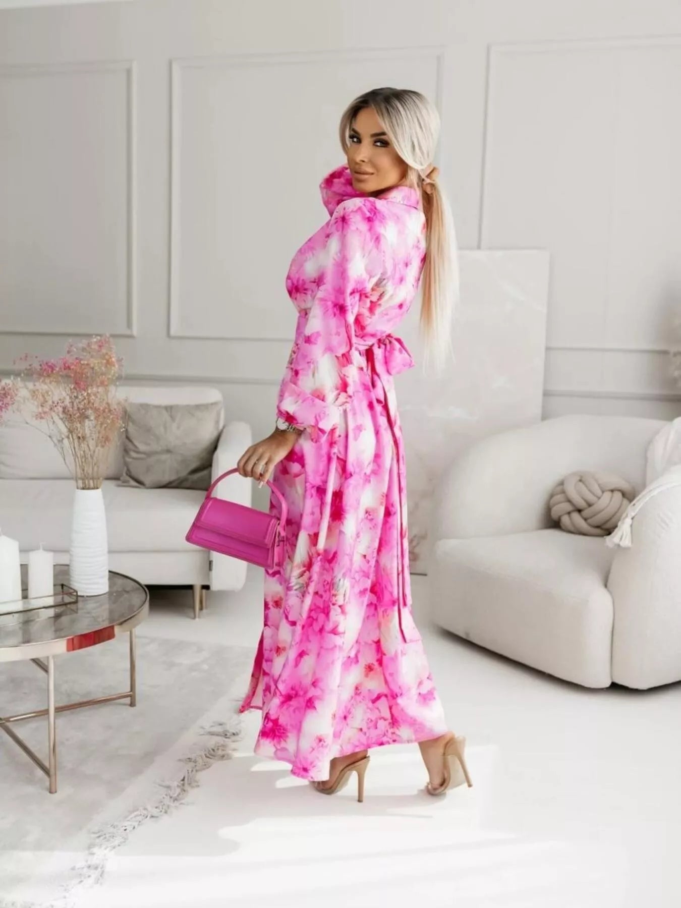 Printed Button Front Maxi Shirt Dress