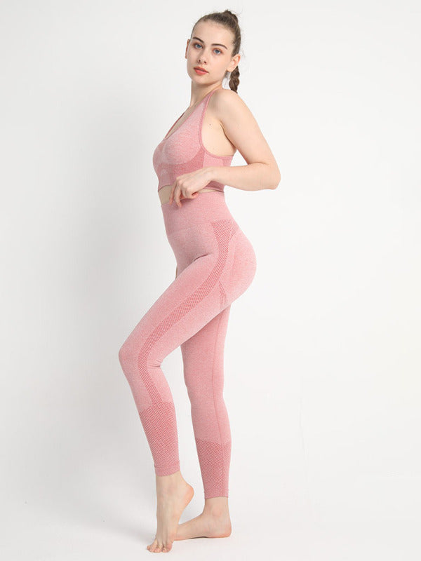 Women's Seamless Athletic Set - Dotted Sports Bra & High-Waist Leggings