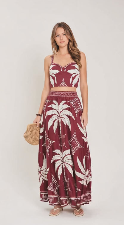 PARADISE CHARM WOVEN TOP AND SKIRT SET