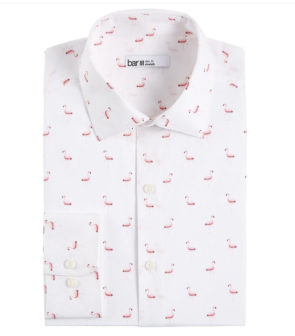 Bar III Mens Slim-Fit Stretch Flamingo Knit Dress Shirt, Size XL