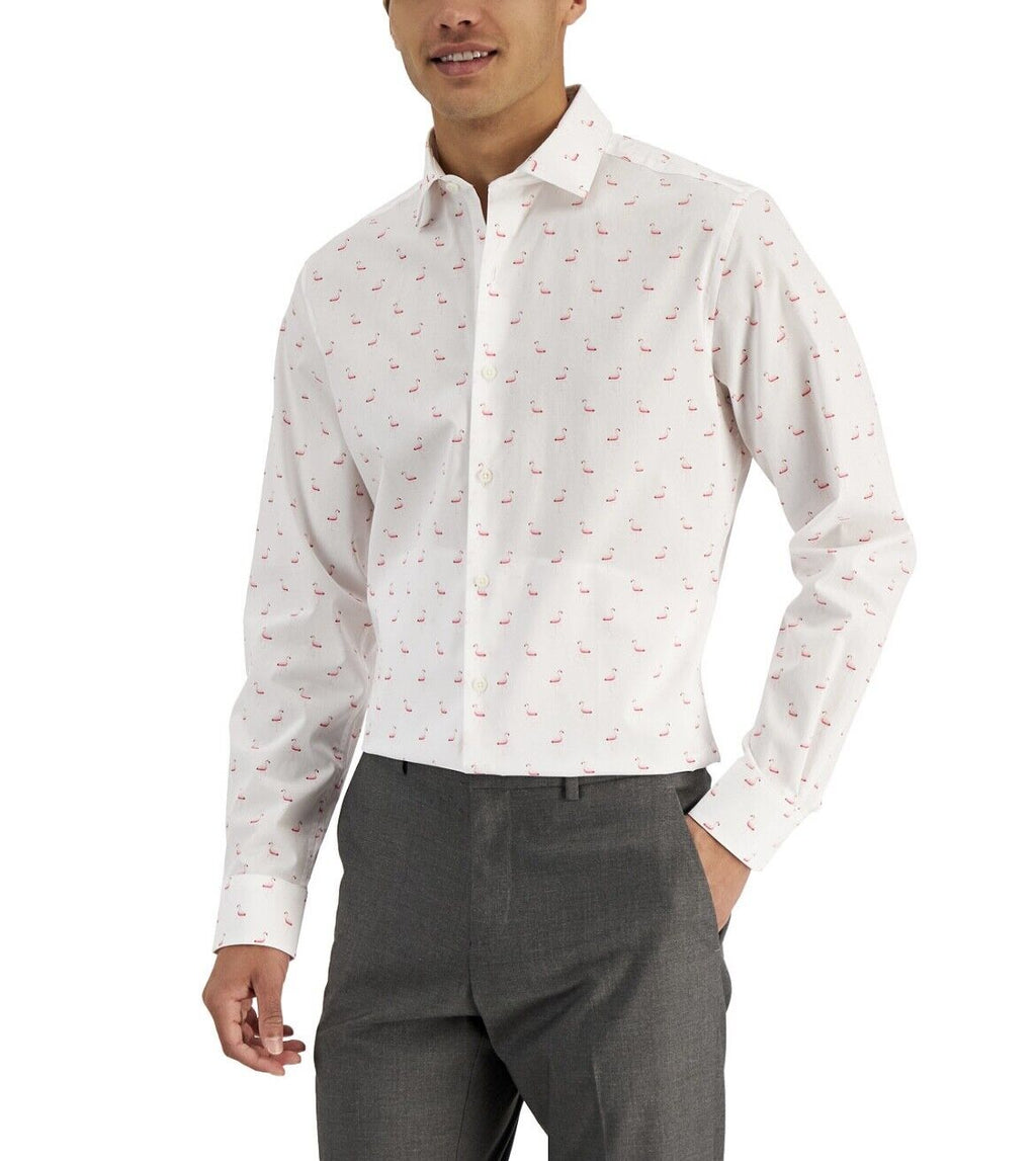 Bar III Mens Slim-Fit Stretch Flamingo Knit Dress Shirt, Size XL