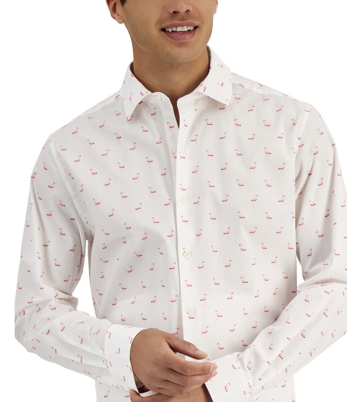 Bar III Mens Slim-Fit Stretch Flamingo Knit Dress Shirt, Size XL