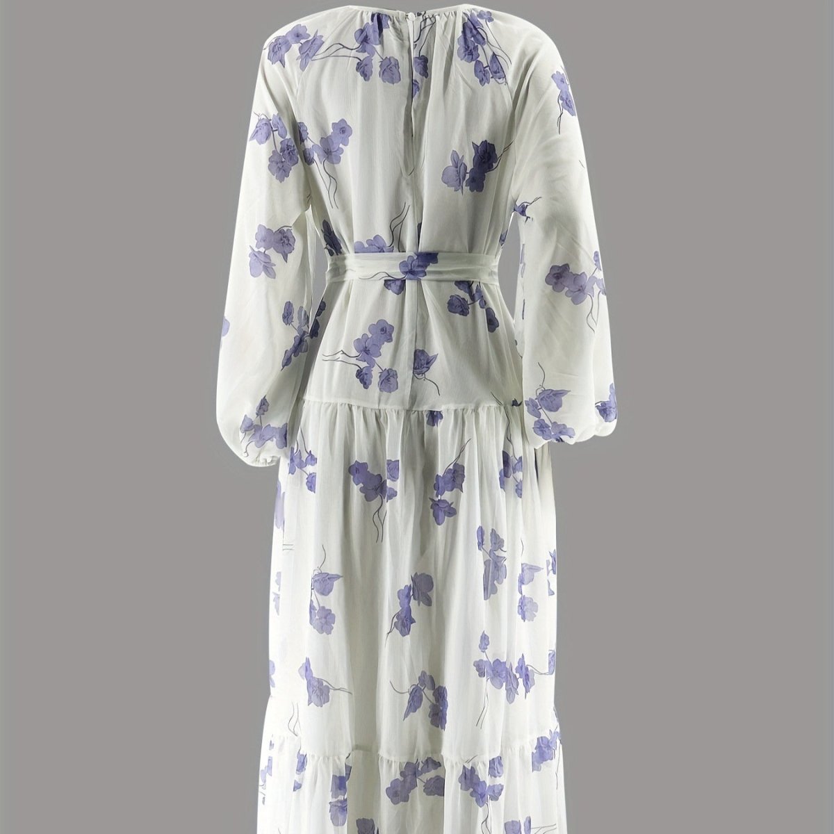 Watercolor Floral Maxi Dress | Long Sleeve Belted Tiered Dress(MS273)