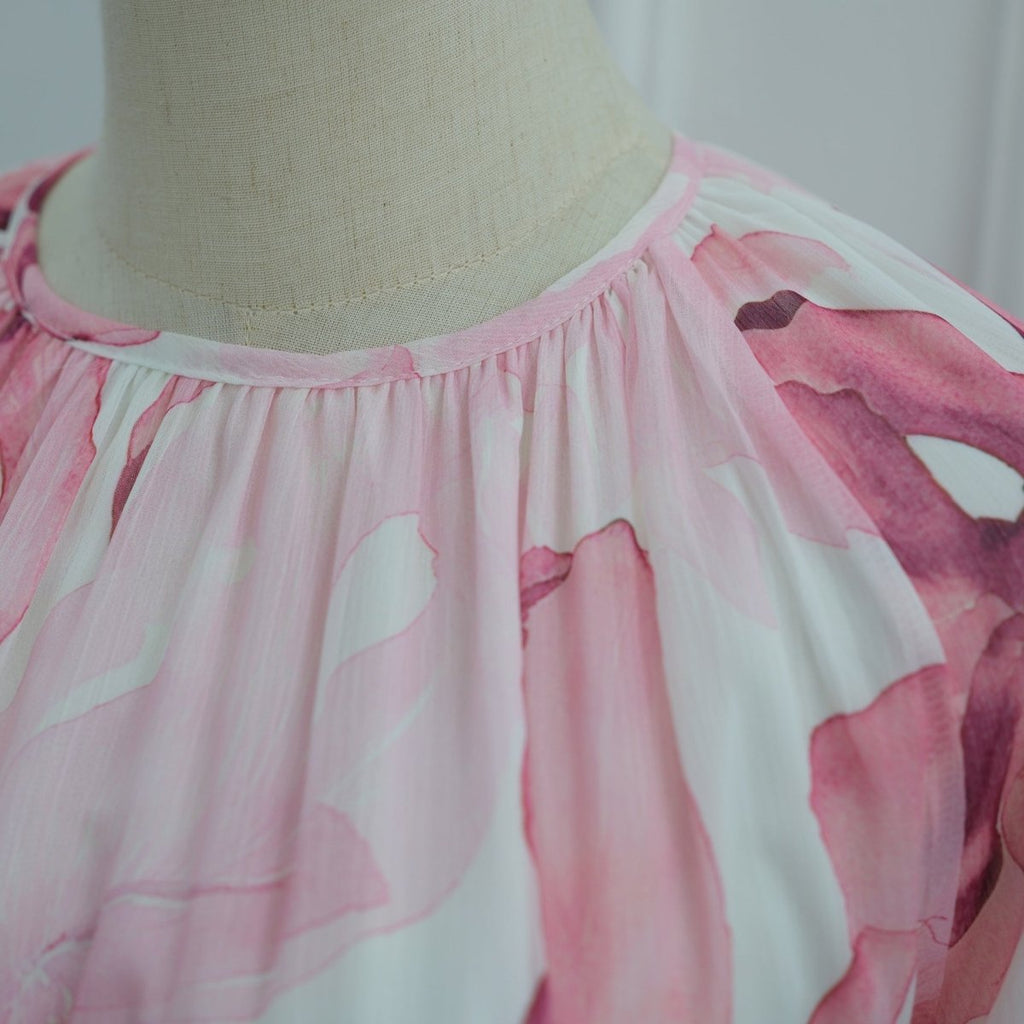 Watercolour Print Double-Layer Flared-Sleeve Maxi Dress (MS479)