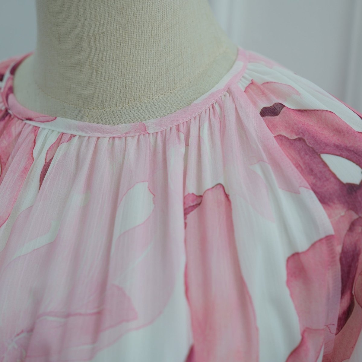 Watercolour Print Double-Layer Flared-Sleeve Maxi Dress (MS479)