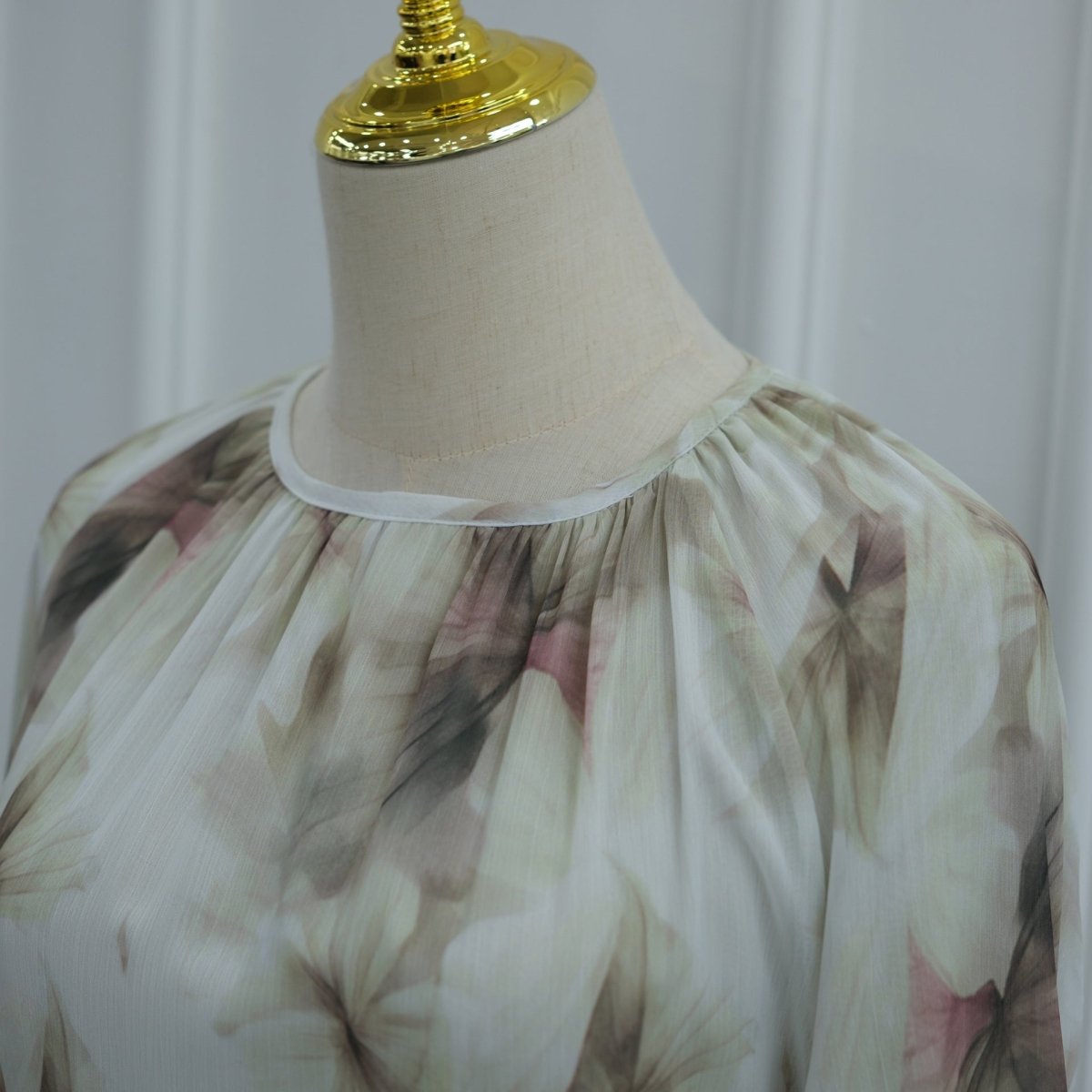 Watercolour Print Double-Layer Flared-Sleeve Maxi Dress (MS479)