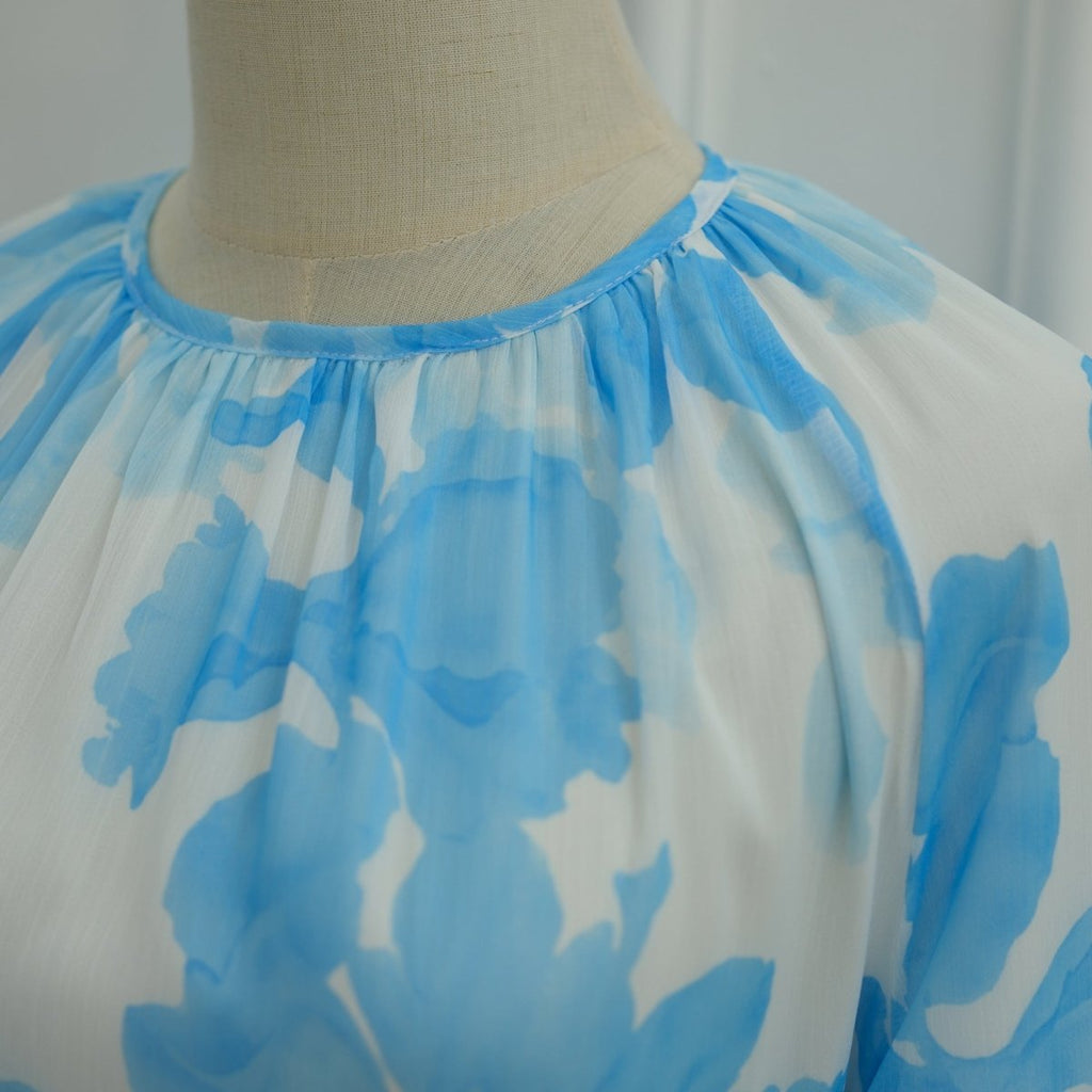 Watercolour Print Double-Layer Flared-Sleeve Maxi Dress (MS479)